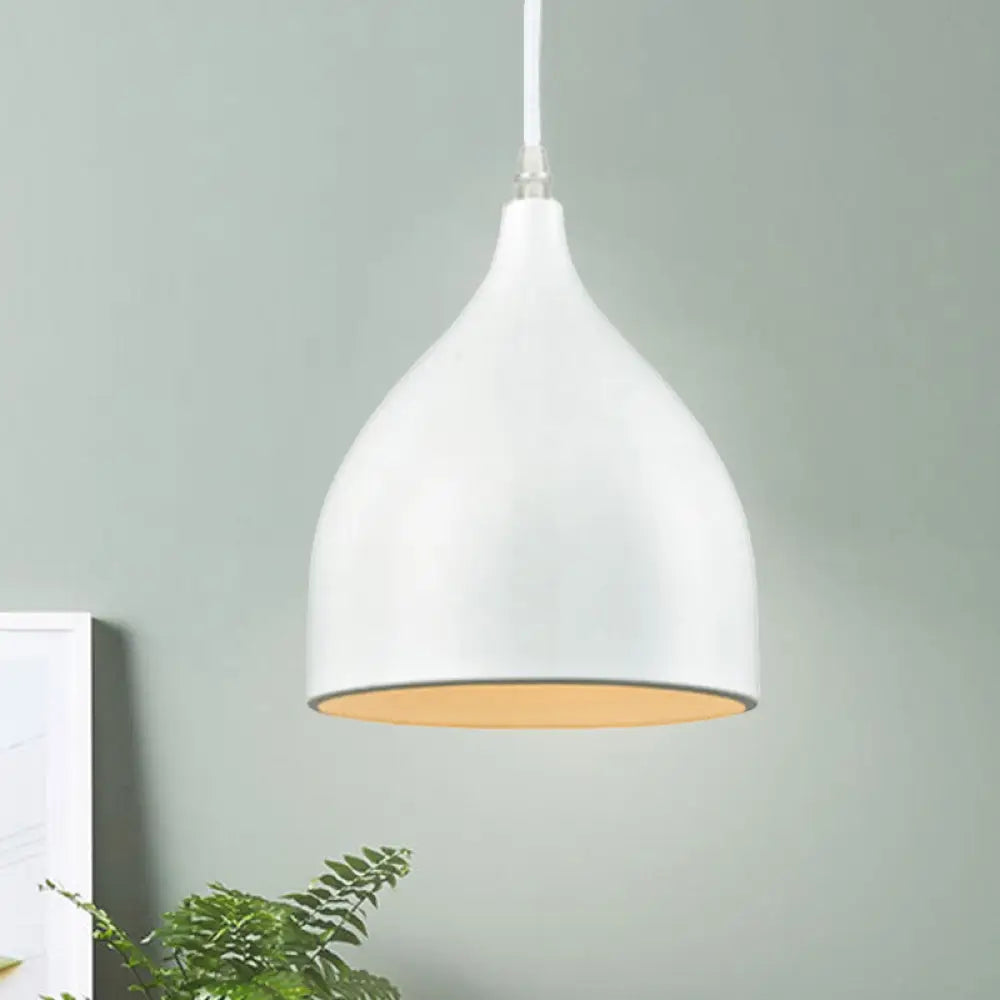 Modernist Style Black/White Hanging Lamp With Domed Metal Shade And 1 Bulb For Kitchen Pendant