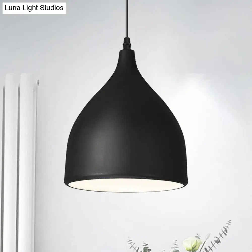 Modernist Metal Kitchen Pendant Light | Black/White Domed Hanging Lamp With 1 Bulb Black