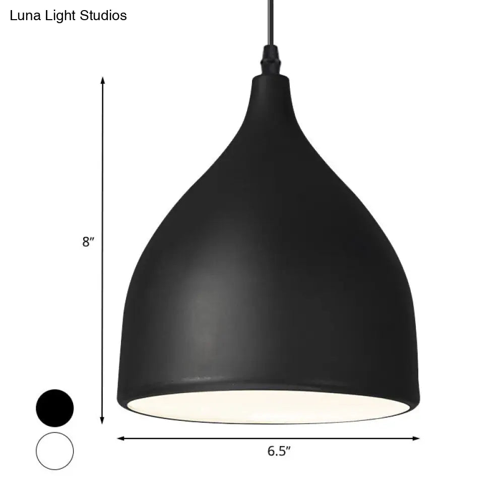 Modernist Metal Kitchen Pendant Light | Black/White Domed Hanging Lamp With 1 Bulb