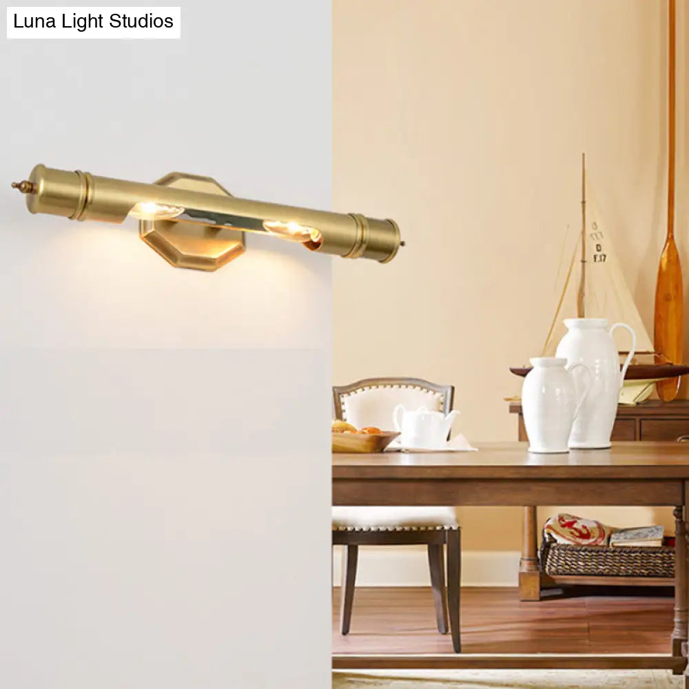 Modernist Style Gold Tube Vanity Lighting: 14/18 Wide 2-Head Metal Wall Light Fixture For Corridor