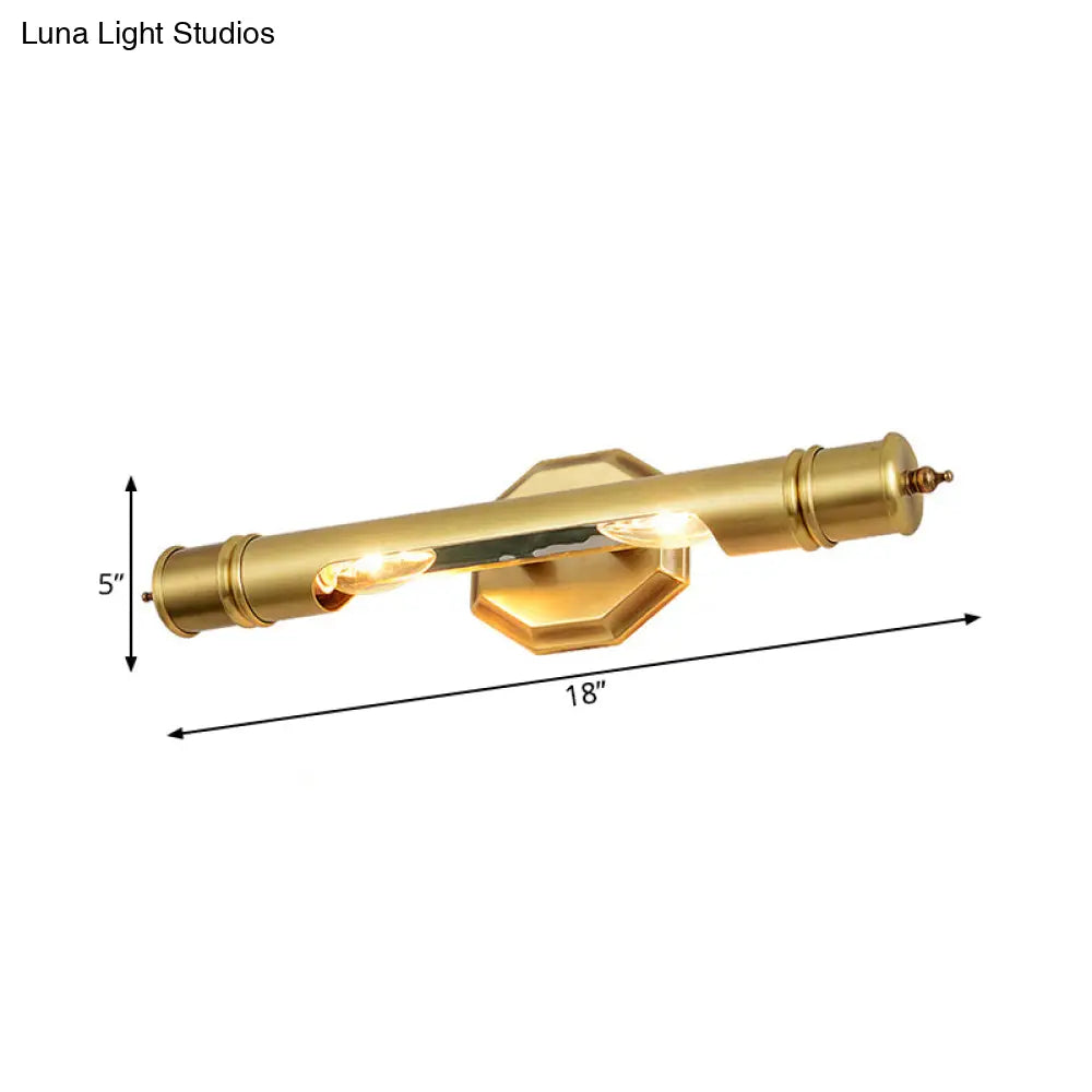 Modernist Style Gold Tube Vanity Lighting: 14/18 Wide 2-Head Metal Wall Light Fixture For Corridor