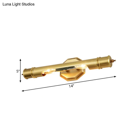 Modernist Style Gold Tube Vanity Lighting: 14/18 Wide 2-Head Metal Wall Light Fixture For Corridor