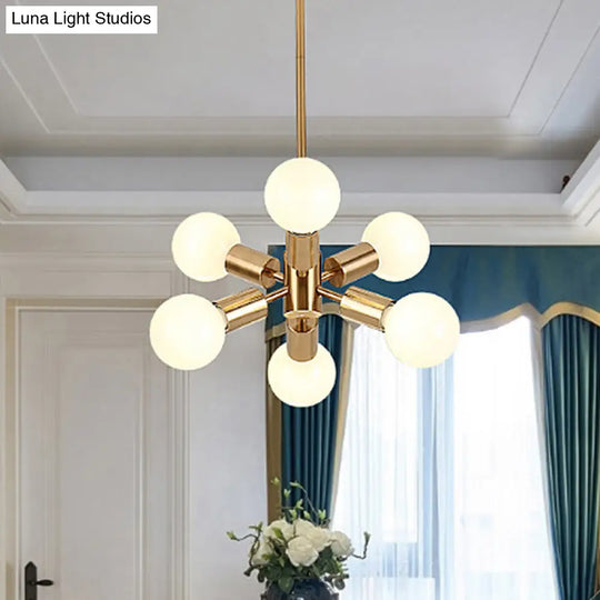 Modernist Style Metal Chandelier With 6 Golden Hanging Pendant Lights For Dining Room