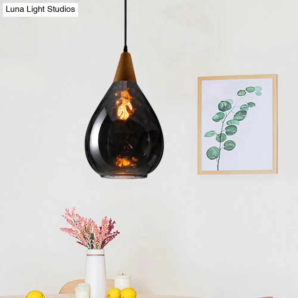 Teardrop Pendant Lamp - Modernist Style Amber/Clear Dimpled Glass 1 Light Indoor Fixture 6/8 Width