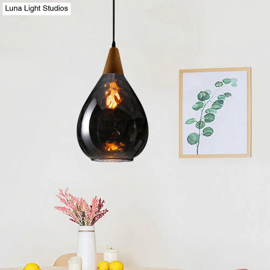 Teardrop Pendant Lamp - Modernist Style Amber/Clear Dimpled Glass 1 Light Indoor Fixture 6/8 Width