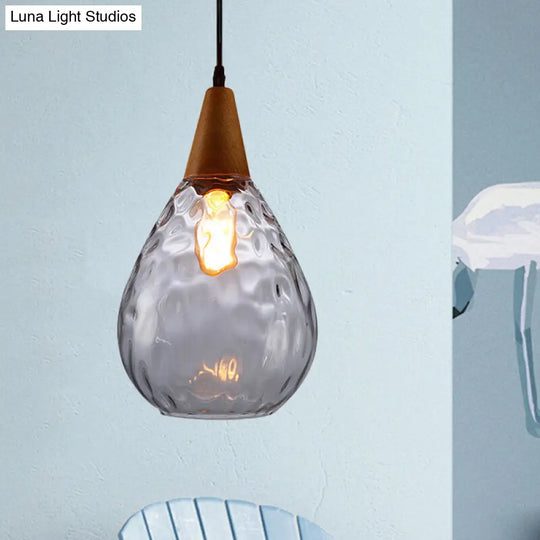 Teardrop Pendant Lamp - Modernist Style Amber/Clear Dimpled Glass 1 Light Indoor Fixture 6/8 Width