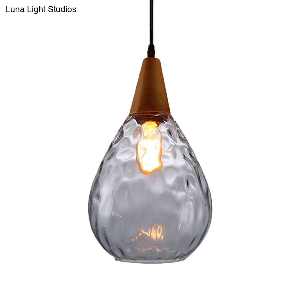 Teardrop Pendant Lamp - Modernist Style Amber/Clear Dimpled Glass 1 Light Indoor Fixture 6/8 Width