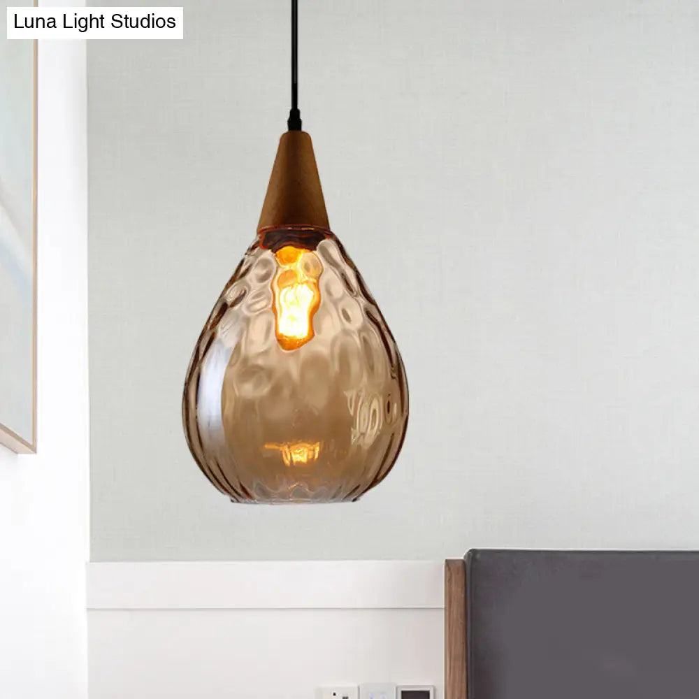 Teardrop Pendant Lamp - Modernist Style Amber/Clear Dimpled Glass 1 Light Indoor Fixture 6/8 Width