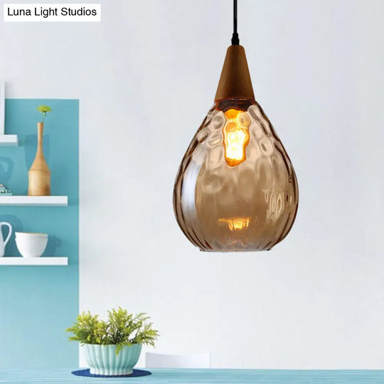 Modernist Style Teardrop Pendant Lamp With Dimpled Glass - 6’/8’ Wide Amber/Clear 1 Light