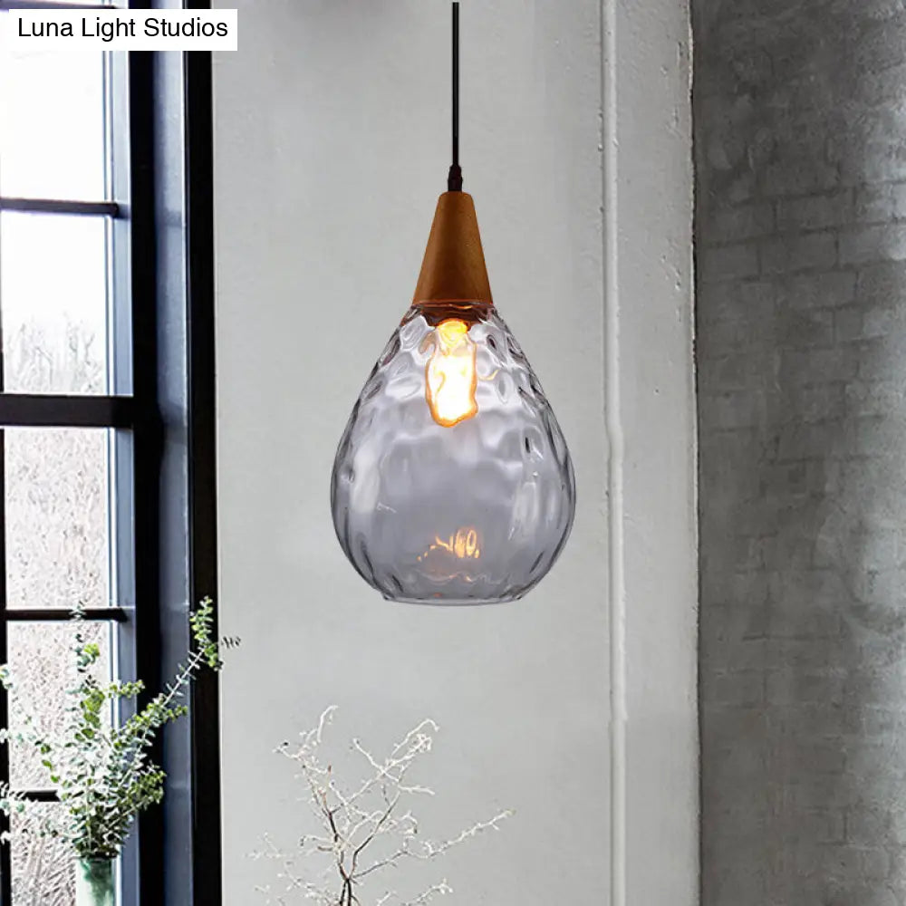 Teardrop Pendant Lamp - Modernist Style Amber/Clear Dimpled Glass 1 Light Indoor Fixture 6/8 Width