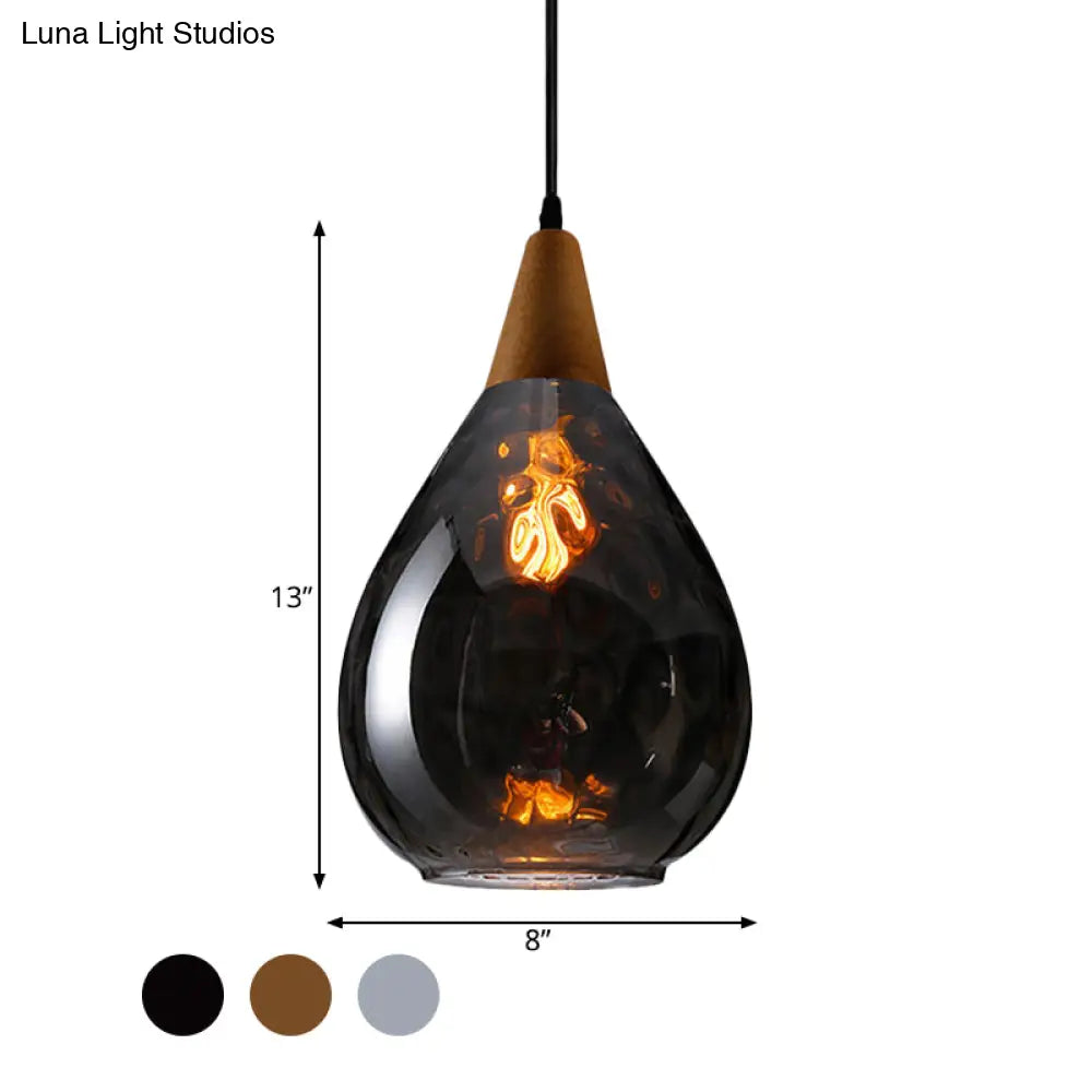 Modernist Style Teardrop Pendant Lamp With Dimpled Glass - 6’/8’ Wide Amber/Clear 1 Light