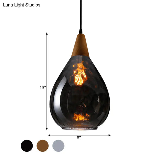 Modernist Style Teardrop Pendant Lamp With Dimpled Glass - 6’/8’ Wide Amber/Clear 1 Light