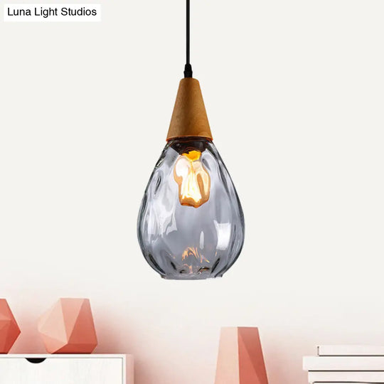 Teardrop Pendant Lamp - Modernist Style Amber/Clear Dimpled Glass 1 Light Indoor Fixture 6/8 Width