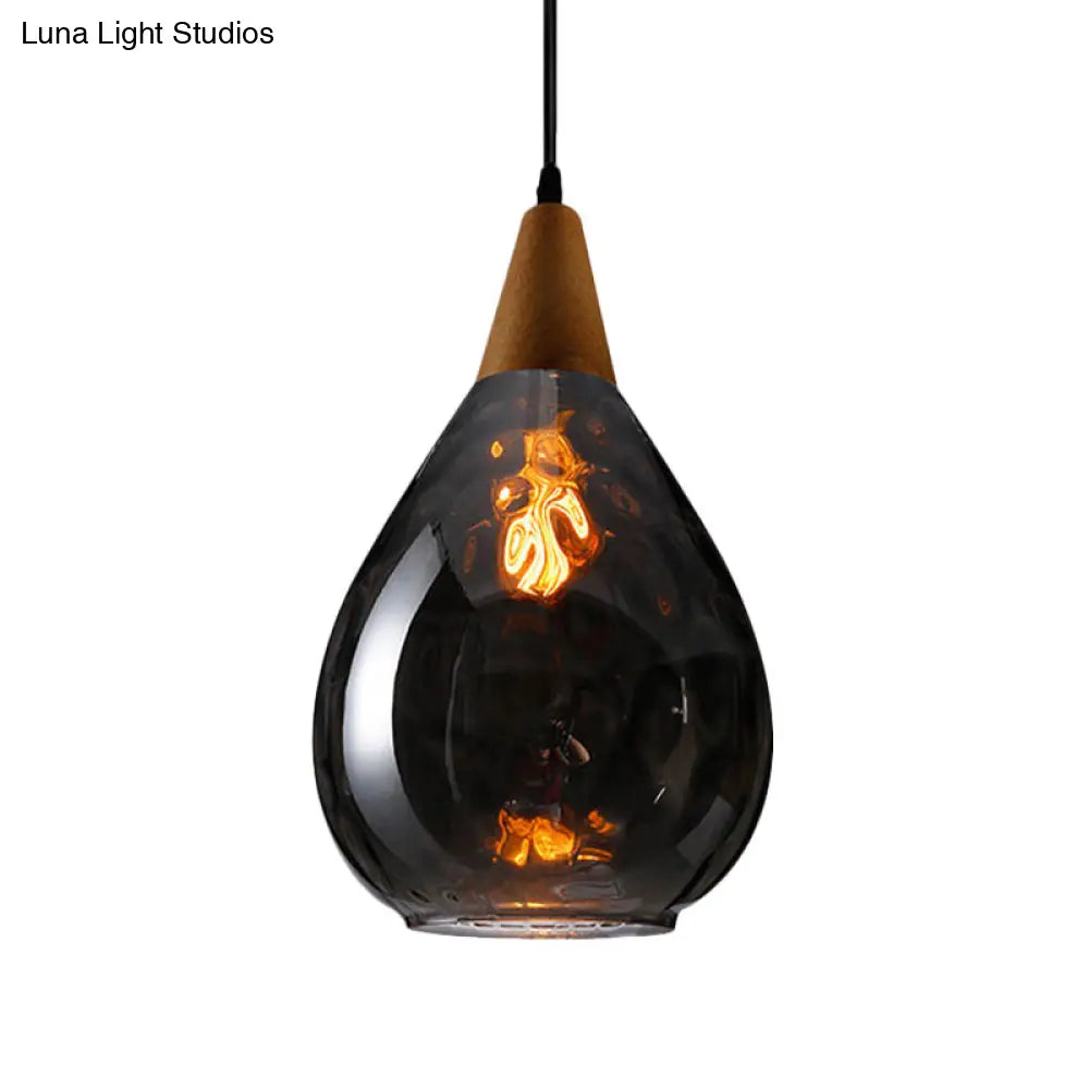 Teardrop Pendant Lamp - Modernist Style Amber/Clear Dimpled Glass 1 Light Indoor Fixture 6/8 Width