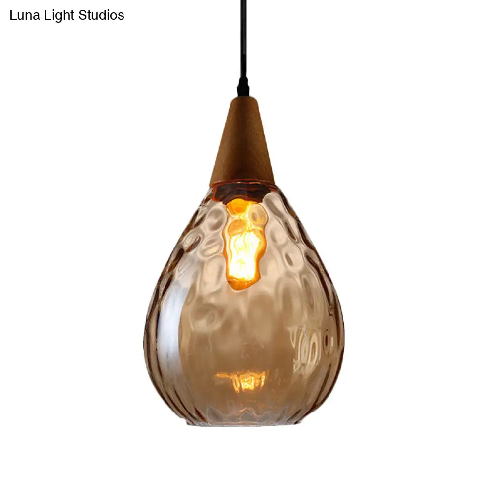 Teardrop Pendant Lamp - Modernist Style Amber/Clear Dimpled Glass 1 Light Indoor Fixture 6/8 Width