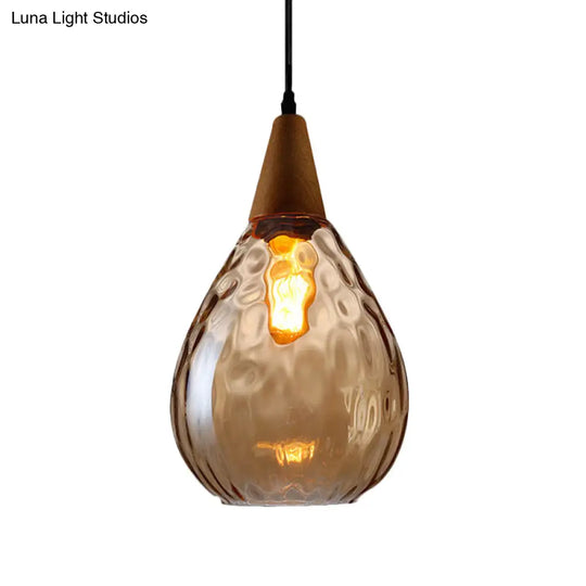 Teardrop Pendant Lamp - Modernist Style Amber/Clear Dimpled Glass 1 Light Indoor Fixture 6/8 Width