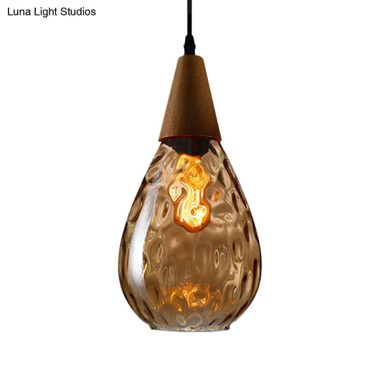 Teardrop Pendant Lamp - Modernist Style Amber/Clear Dimpled Glass 1 Light Indoor Fixture 6/8 Width