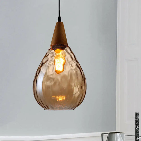 Modernist Style Teardrop Pendant Lamp With Dimpled Glass - 6’/8’ Wide Amber/Clear 1 Light