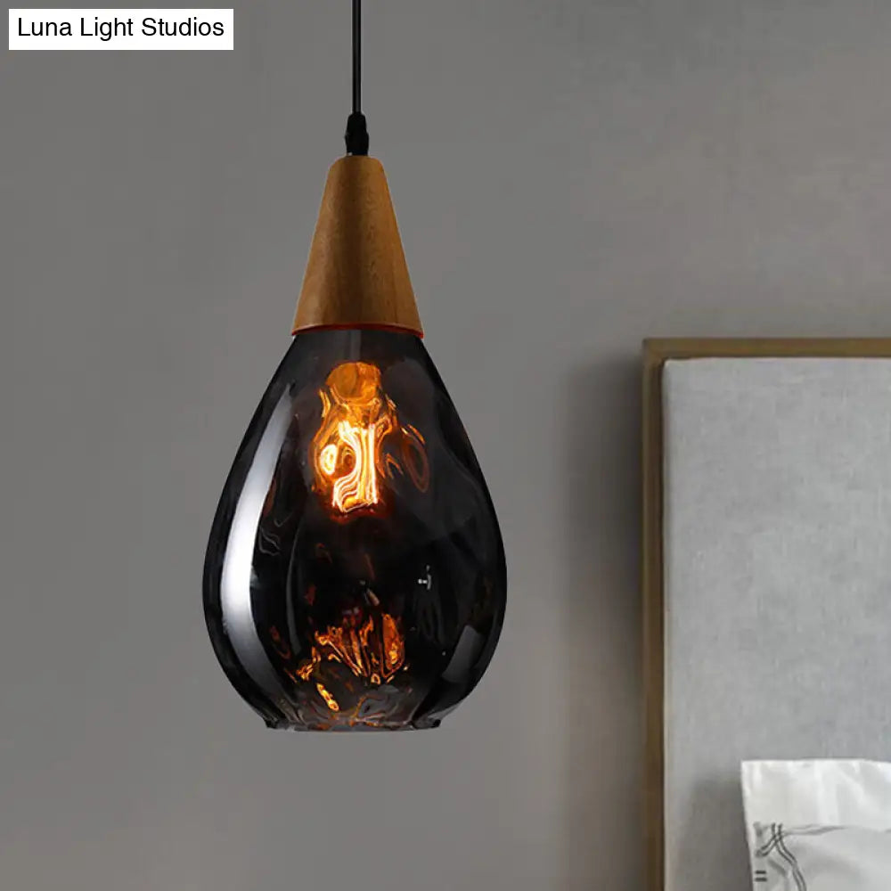 Teardrop Pendant Lamp - Modernist Style Amber/Clear Dimpled Glass 1 Light Indoor Fixture 6/8 Width