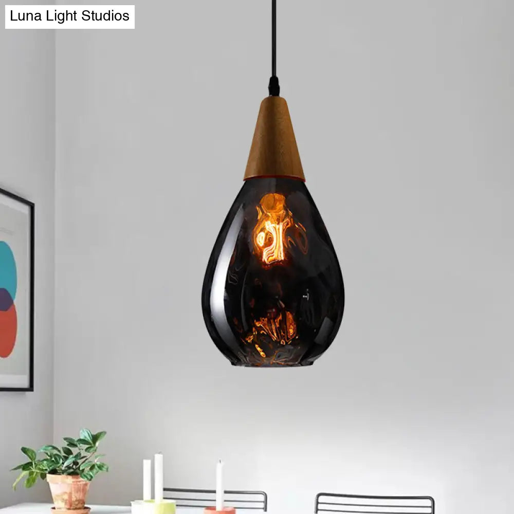 Teardrop Pendant Lamp - Modernist Style Amber/Clear Dimpled Glass 1 Light Indoor Fixture 6/8 Width