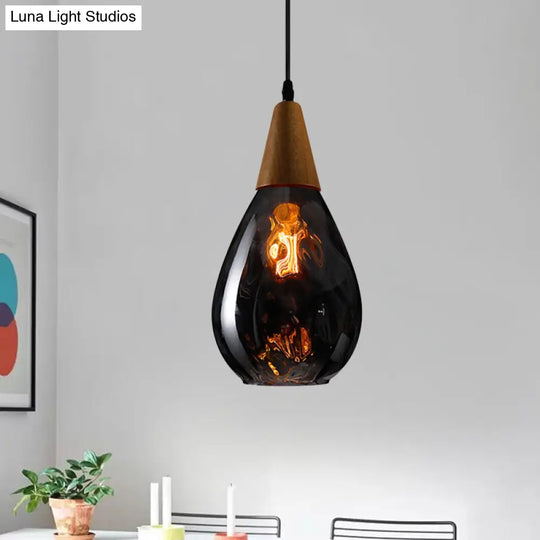 Teardrop Pendant Lamp - Modernist Style Amber/Clear Dimpled Glass 1 Light Indoor Fixture 6/8 Width