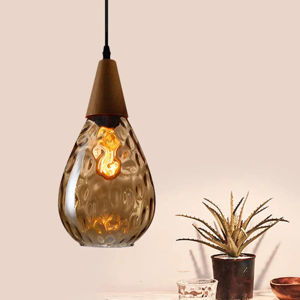 Modernist Style Teardrop Pendant Lamp With Dimpled Glass - 6’/8’ Wide Amber/Clear 1 Light