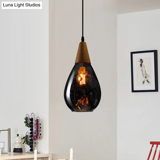 Teardrop Pendant Lamp - Modernist Style Amber/Clear Dimpled Glass 1 Light Indoor Fixture 6/8 Width