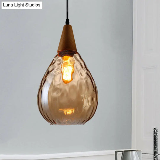 Teardrop Pendant Lamp - Modernist Style Amber/Clear Dimpled Glass 1 Light Indoor Fixture 6/8 Width