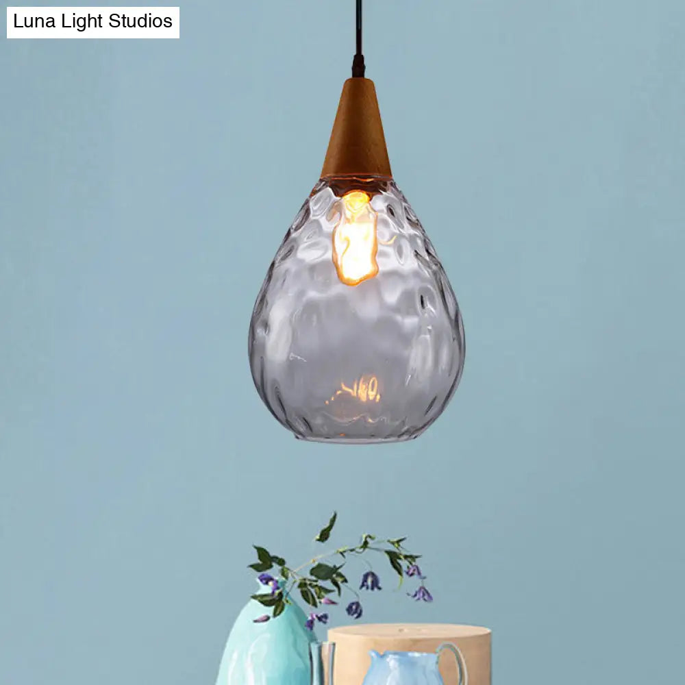 Modernist Style Teardrop Pendant Lamp With Dimpled Glass - 6’/8’ Wide Amber/Clear 1 Light