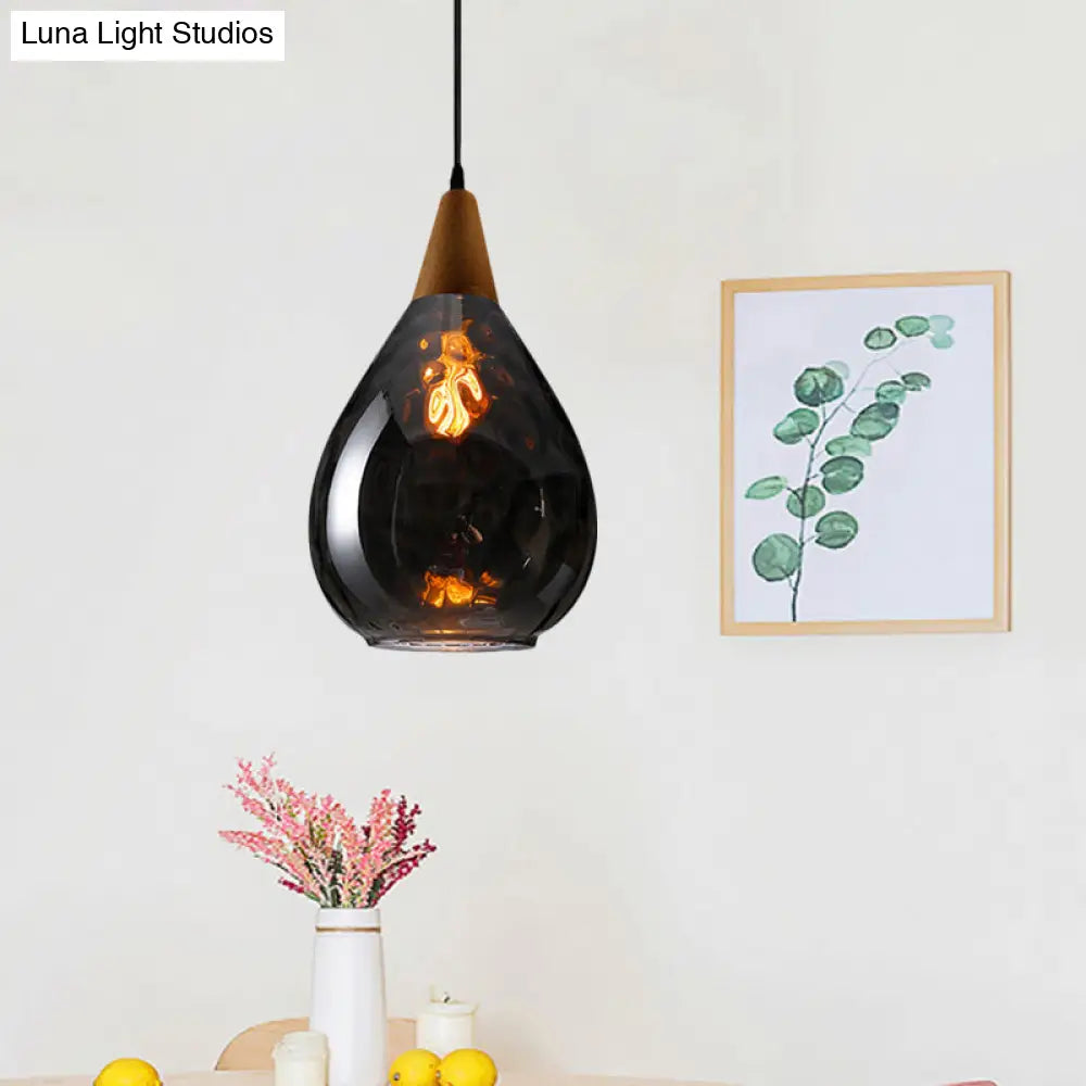 Modernist Style Teardrop Pendant Lamp With Dimpled Glass - 6’/8’ Wide Amber/Clear 1 Light