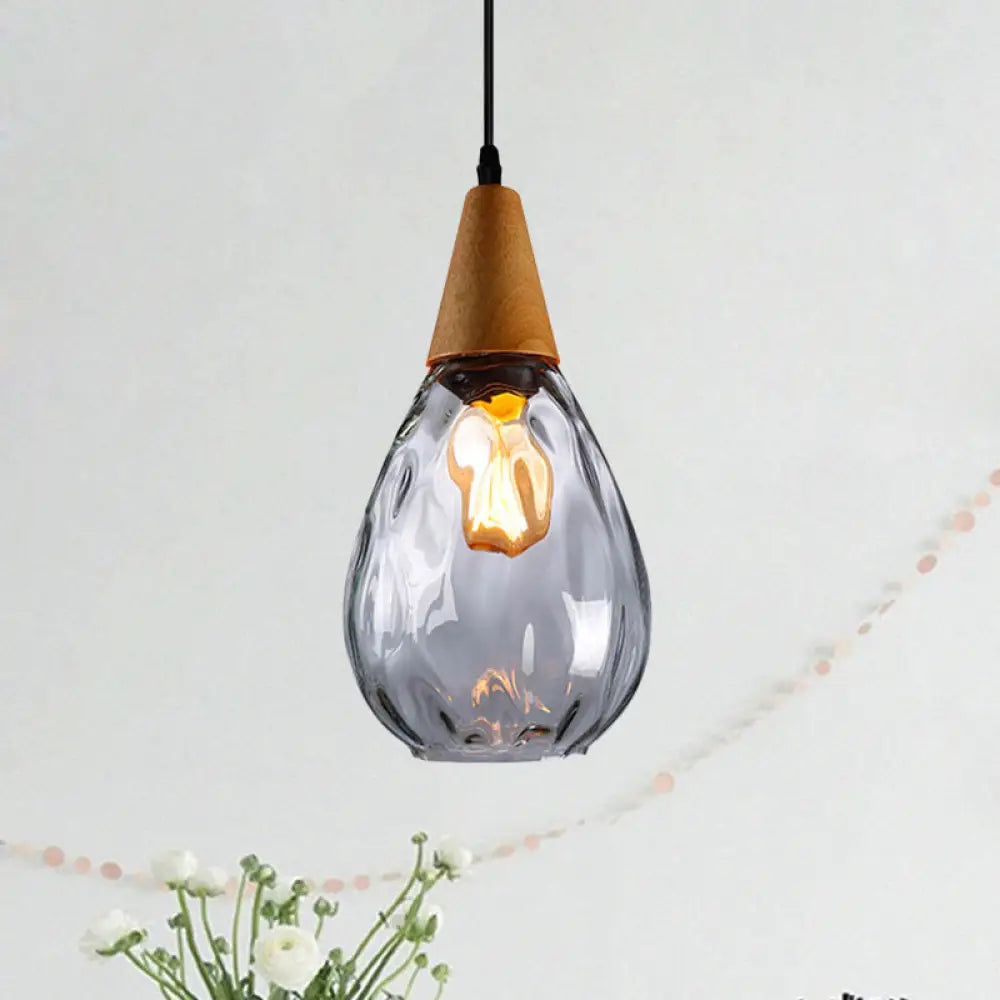 Modernist Style Teardrop Pendant Lamp With Dimpled Glass - 6’/8’ Wide Amber/Clear 1 Light