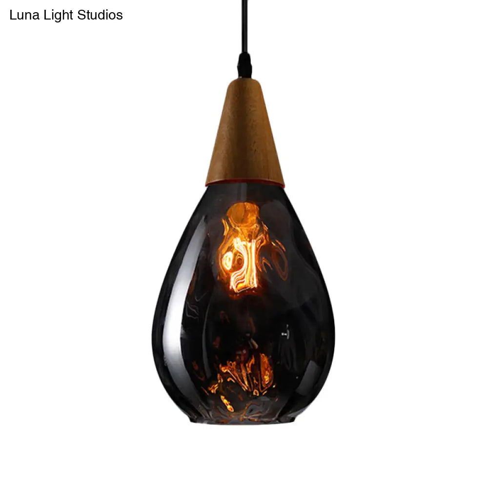 Teardrop Pendant Lamp - Modernist Style Amber/Clear Dimpled Glass 1 Light Indoor Fixture 6/8 Width