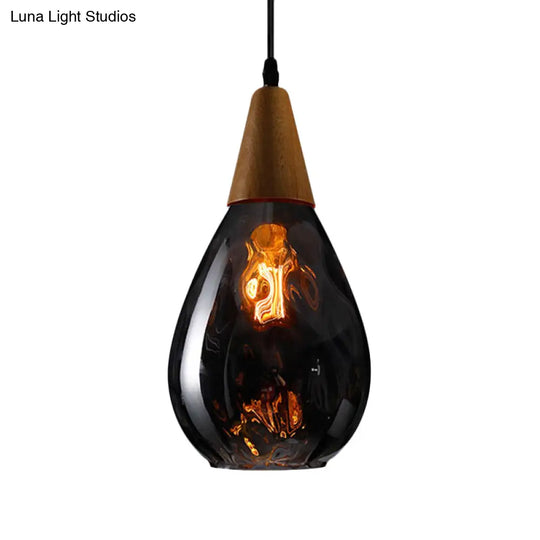 Teardrop Pendant Lamp - Modernist Style Amber/Clear Dimpled Glass 1 Light Indoor Fixture 6/8 Width