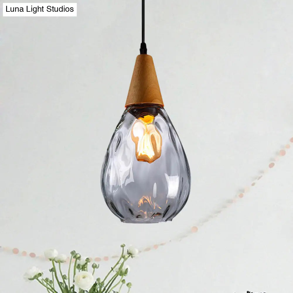 Teardrop Pendant Lamp - Modernist Style Amber/Clear Dimpled Glass 1 Light Indoor Fixture 6/8 Width