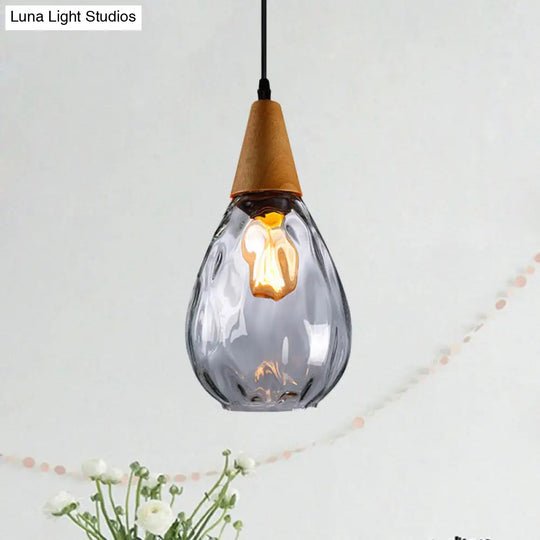 Teardrop Pendant Lamp - Modernist Style Amber/Clear Dimpled Glass 1 Light Indoor Fixture 6/8 Width