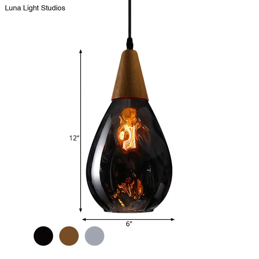 Teardrop Pendant Lamp - Modernist Style Amber/Clear Dimpled Glass 1 Light Indoor Fixture 6/8 Width