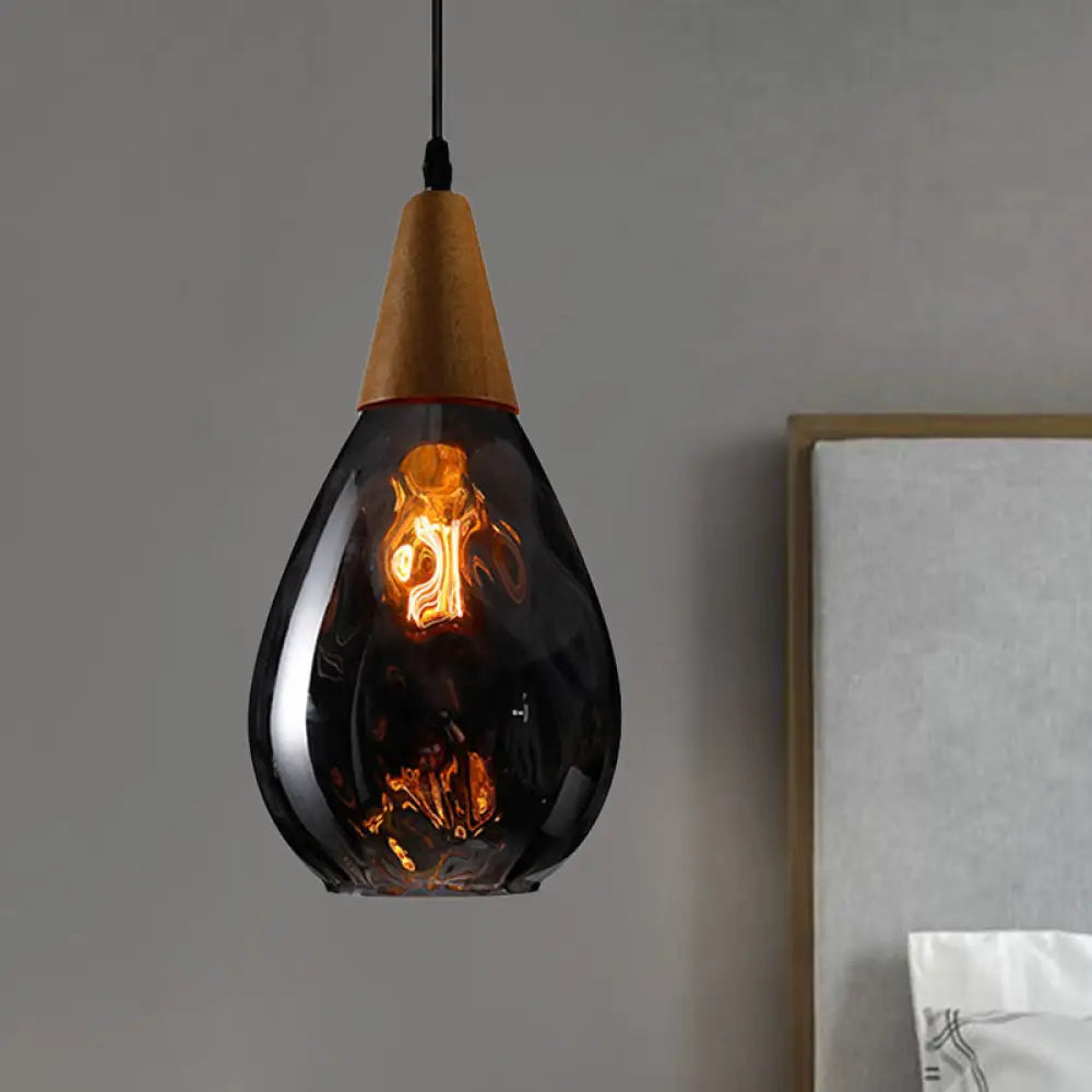 Modernist Style Teardrop Pendant Lamp With Dimpled Glass - 6’/8’ Wide Amber/Clear 1 Light