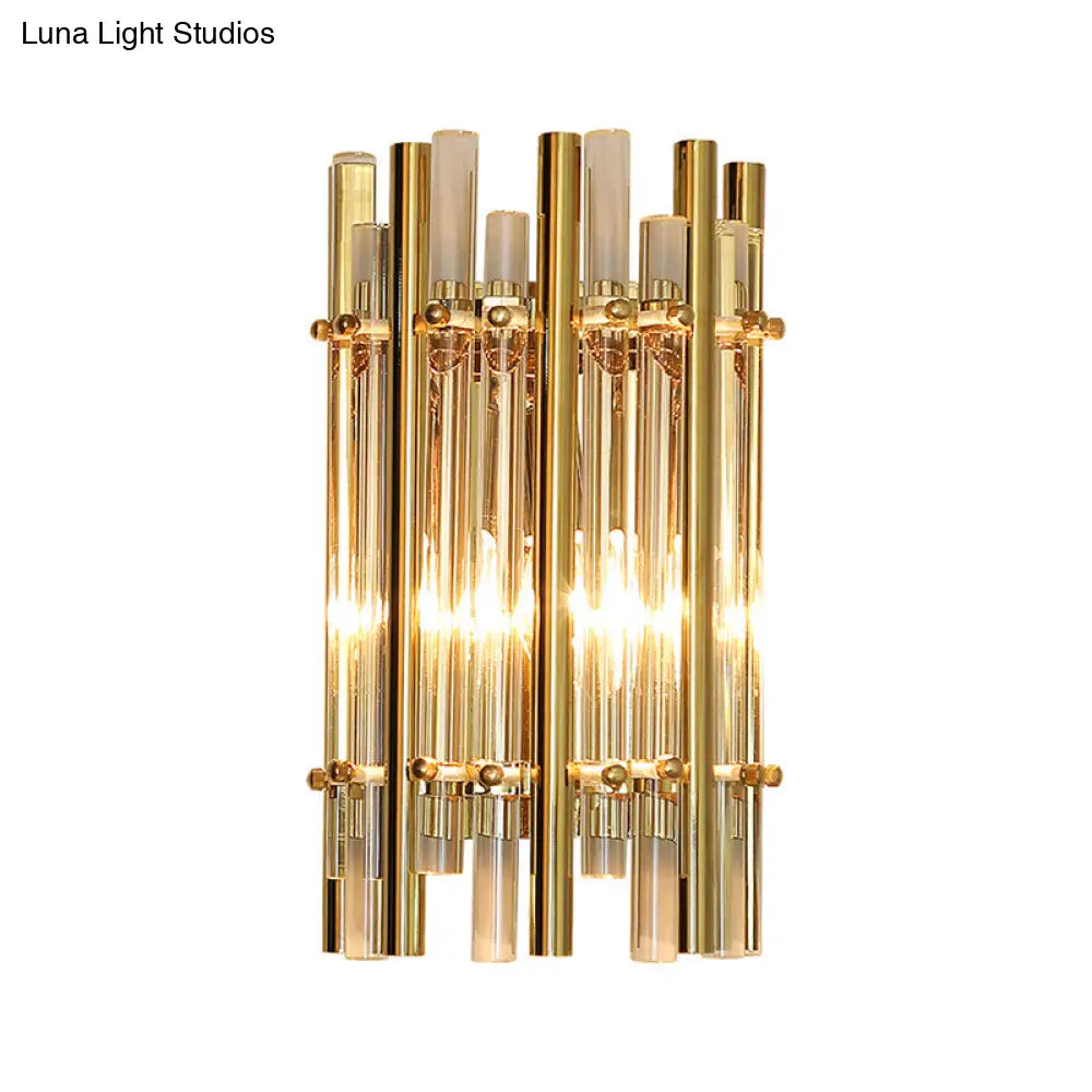 Modernist Style Tubular Wall Sconce With Clear Crystal Metal Frame And 1 Light Ideal For Bedroom