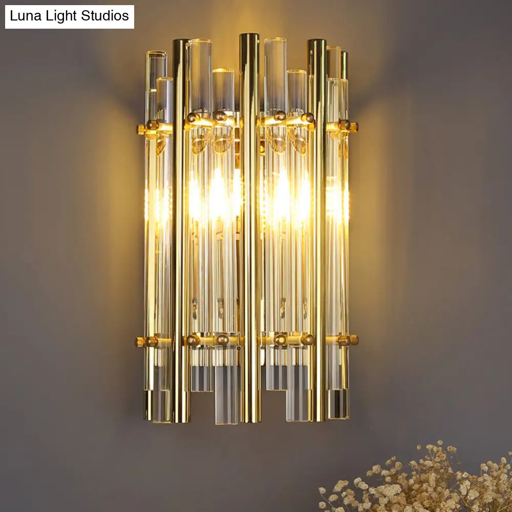 Modernist Style Tubular Wall Sconce With Clear Crystal Metal Frame And 1 Light Ideal For Bedroom