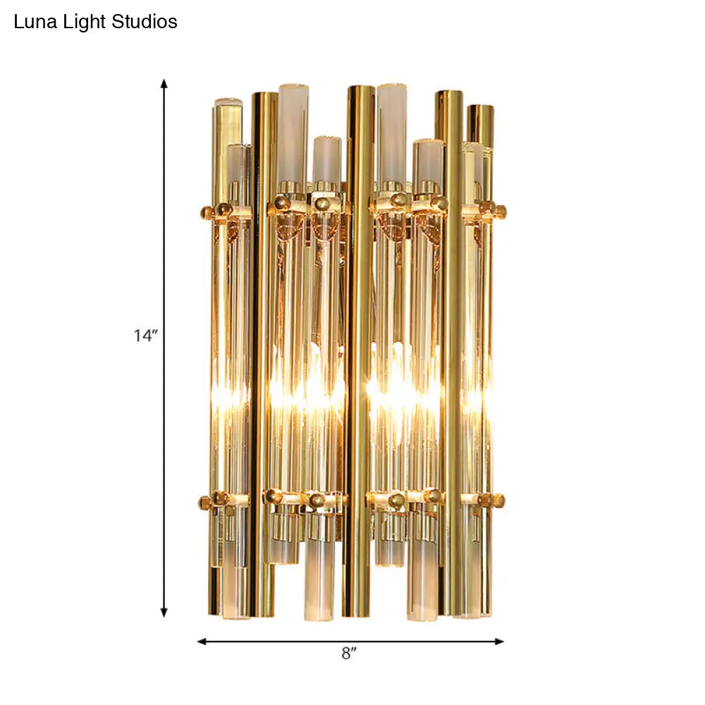 Modernist Style Tubular Wall Sconce With Clear Crystal Metal Frame And 1 Light Ideal For Bedroom