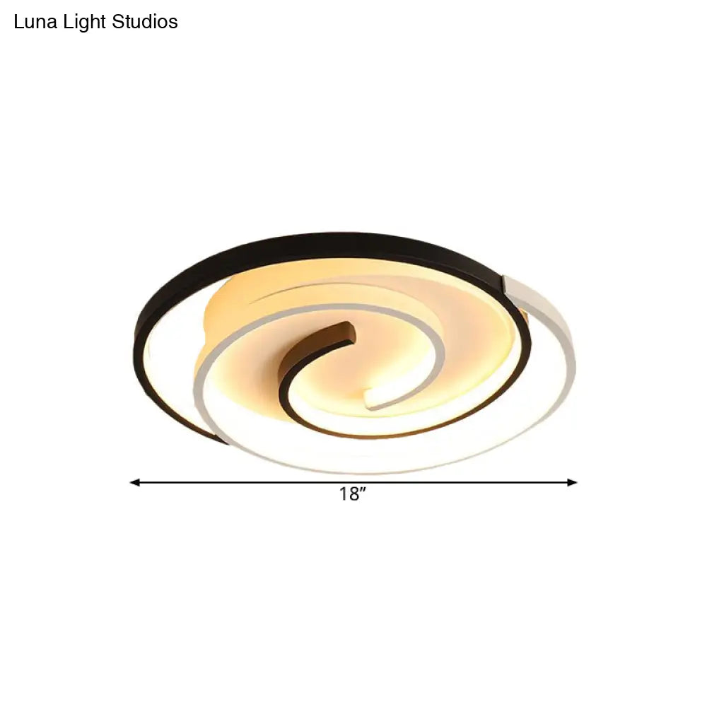 Modernist Swirling Flush Mount Ceiling Light Acrylic Led Lamp - Black 18’/21.5’ Wide