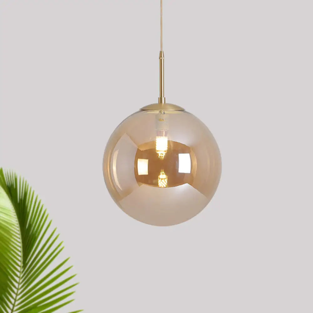 Modernist Tan/Smoke Gray Mirror Glass Globe Pendant Light - 6’/10’ Width 1-Light Suspension