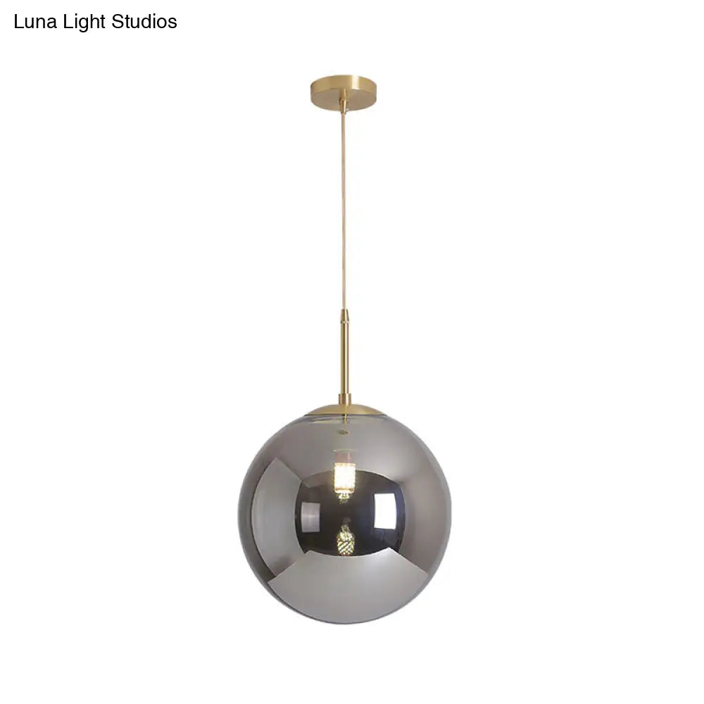 Modernist Tan/Smoke Gray Mirror Glass Globe Pendant Light - 6’/10’ Width 1-Light Suspension