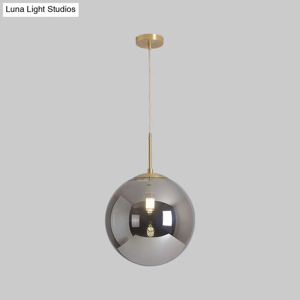 Modernist Tan/Smoke Gray Mirror Glass Globe Pendant Light - 6’/10’ Width 1-Light Suspension