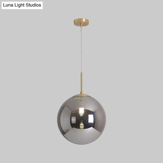 Modernist Tan/Smoke Gray Mirror Glass Globe Pendant Light - 6’/10’ Width 1-Light Suspension