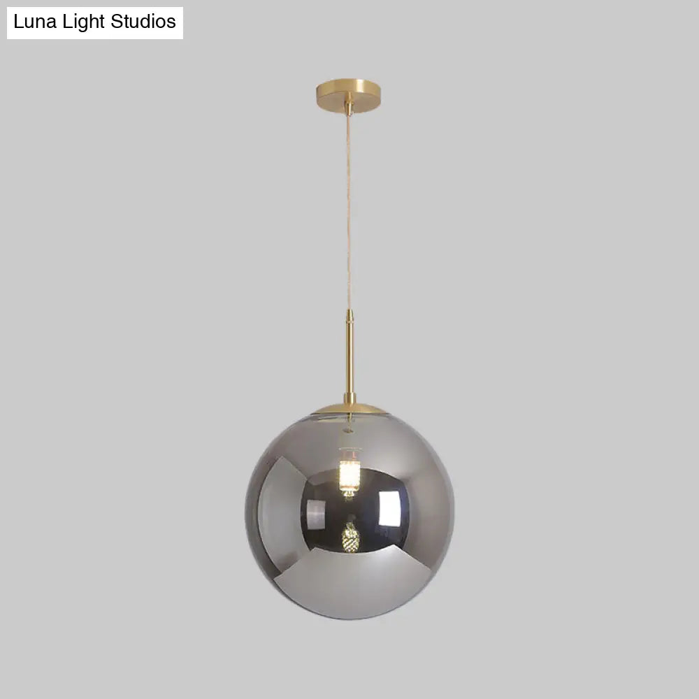 Modernist Tan And Smoke Gray Mirror Glass Globe Pendant Light - 6/10 Wide 1 Suspension Lamp For