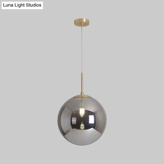 Modernist Tan And Smoke Gray Mirror Glass Globe Pendant Light - 6/10 Wide 1 Suspension Lamp For