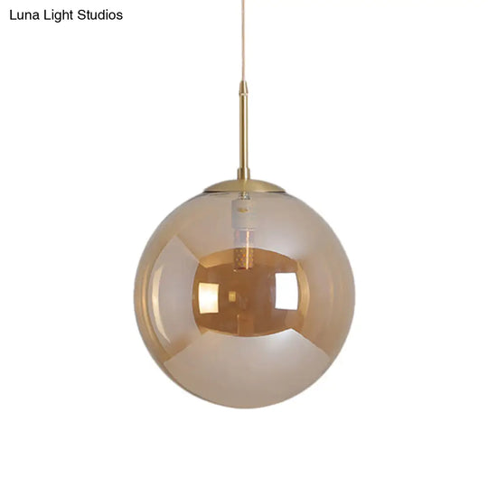 Modernist Tan And Smoke Gray Mirror Glass Globe Pendant Light - 6/10 Wide 1 Suspension Lamp For