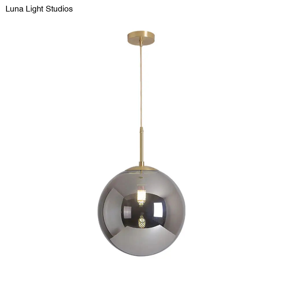 Modernist Tan And Smoke Gray Mirror Glass Globe Pendant Light - 6/10 Wide 1 Suspension Lamp For