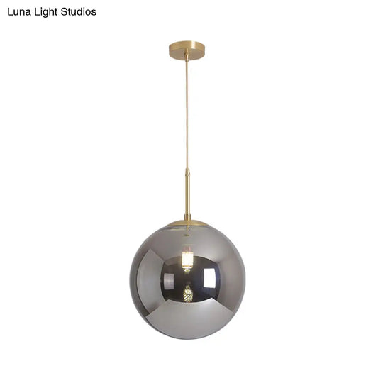 Modernist Tan And Smoke Gray Mirror Glass Globe Pendant Light - 6/10 Wide 1 Suspension Lamp For